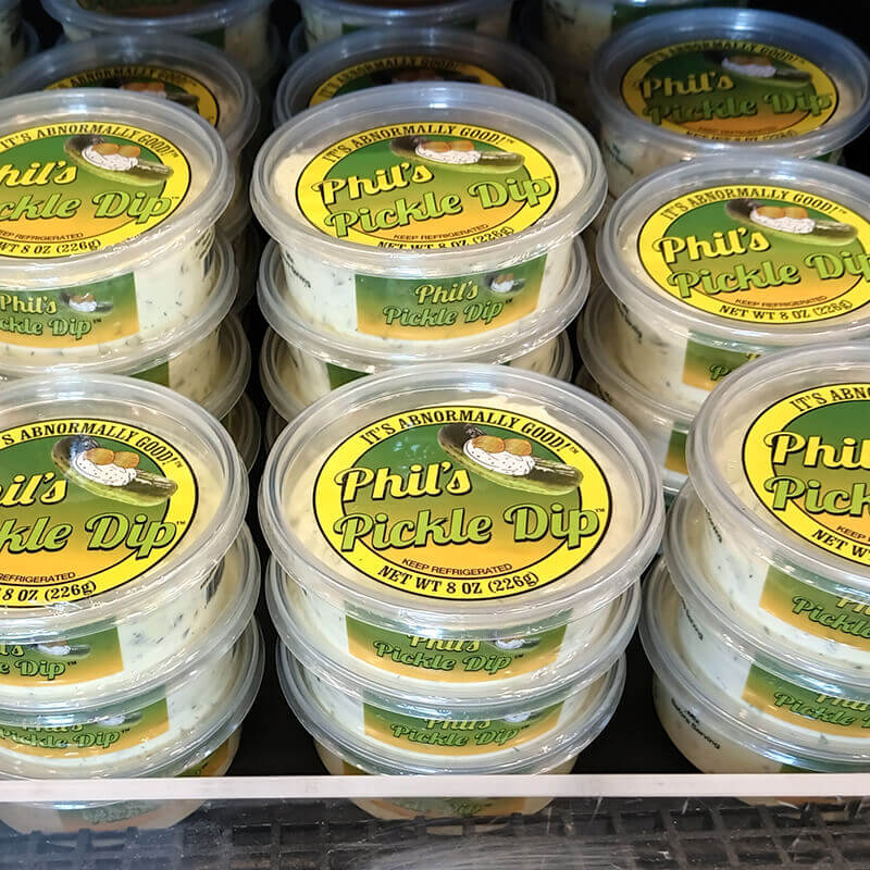 Phil's Pickle Dip on a store shelf